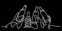 a line drawing of a hand holding a bottle of beer
